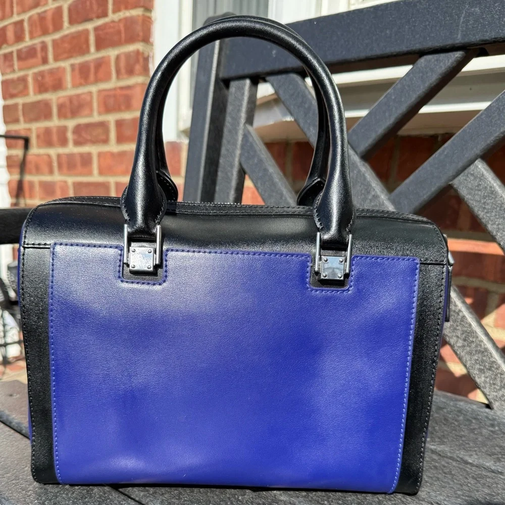 Ralph Lauren Blue and Black Leather Satchel with Silver Hardware - Picture 3 of 10